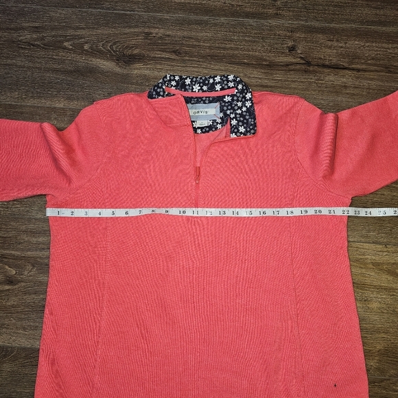 Orvis Womens 1/4 Zip Pullover XL Sweater Shirt Salsa(pink)Floral Trim - Picture 9 of 13